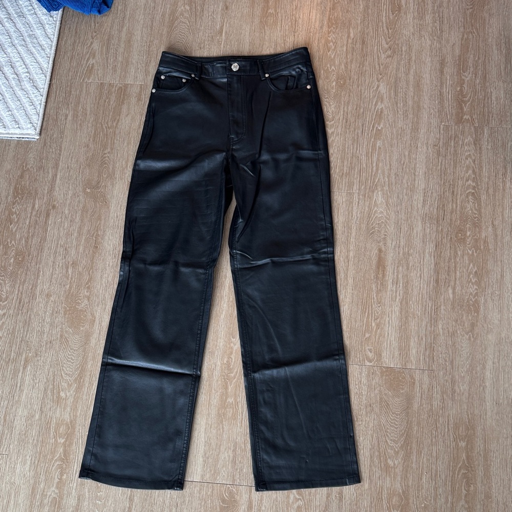 Zara Black Faux Leather Wide Leg Pants